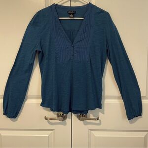 Lucky Brand Teal Long Sleeve Pintuck Blouse – Size M, Boho Style